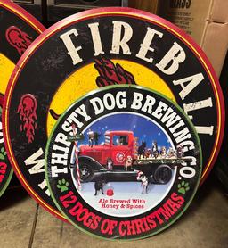 (1) Fireball Whisky and (1) Thirsty Dog Brewing Pressed Tin Signs