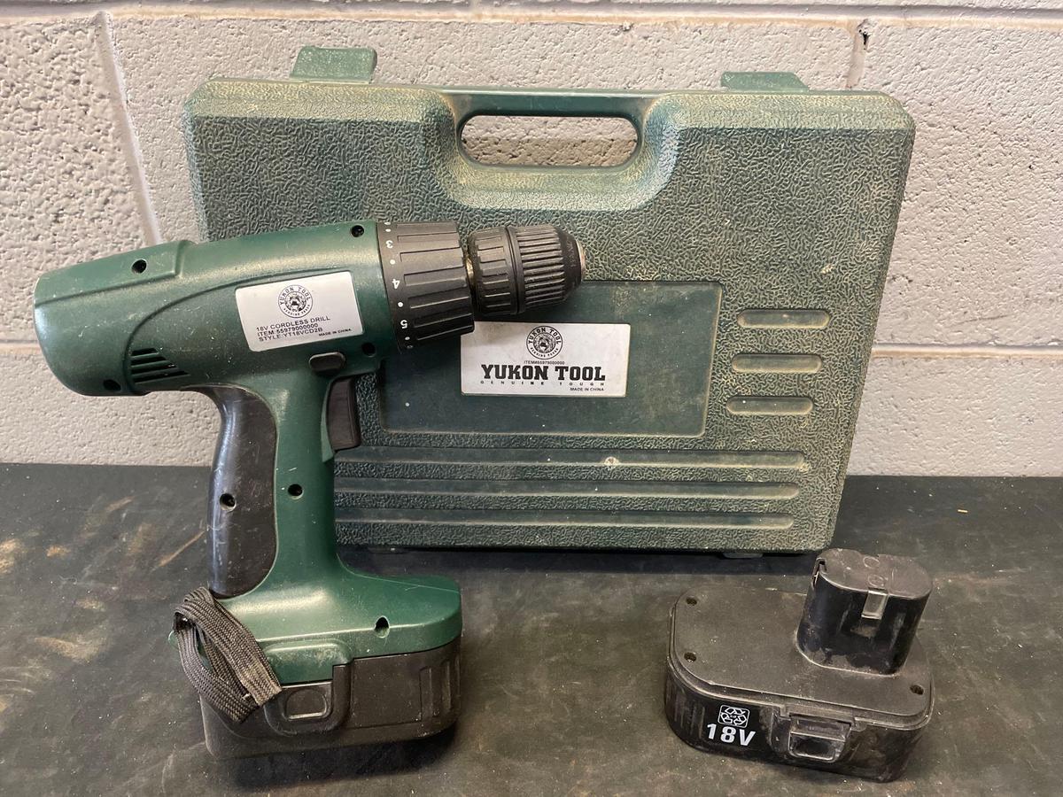 Yukon 18V Cordless Drill, 2 Battery, and Case Set