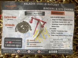 (8) New Paladin 5400lb Ratchet Binders & (16) New G70 5/16 x 20ft Chains