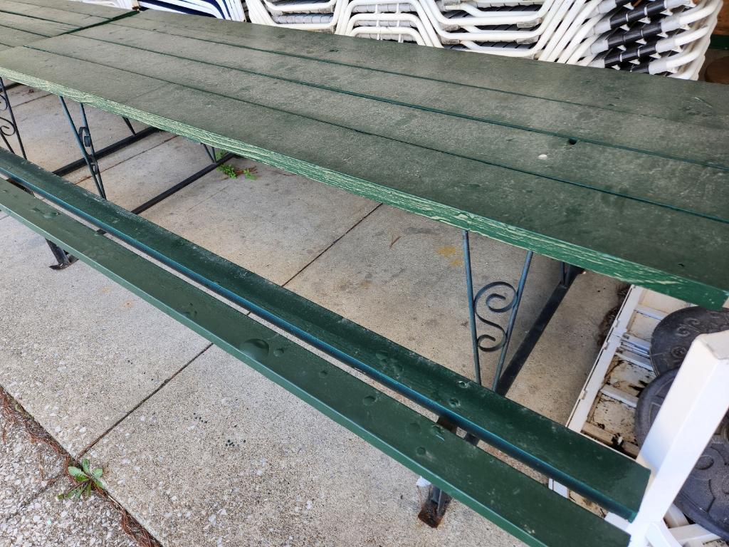 Wrought Iron and Wood Picnic Table (located off-site, please read description)