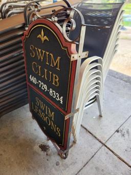 Double Sided Wood " Swim Club" Sign (located off-site, please read description)