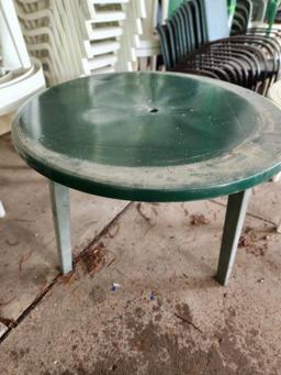 (5) Round Plastic Patio Tables (located off-site, please read description)