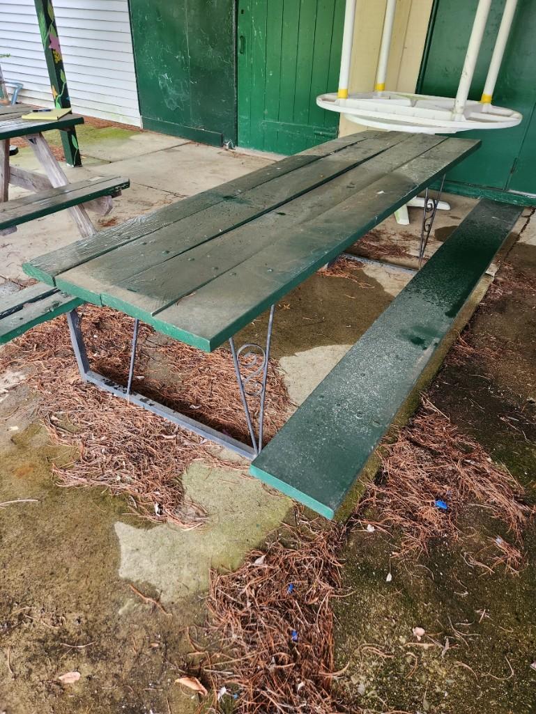 Wrought Iron and Wood Picnic Table (located off-site, please read description)