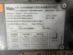 2091 Yale ESC030 stand up counterbalance forklift (off-site item, read description)