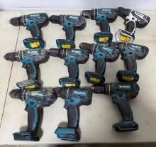 11- Makita 18 volt drills, all work, used, sells times the money