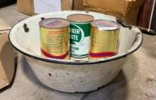 Vintage Havoline & Quaker State Motor Oil Cans, with Pan
