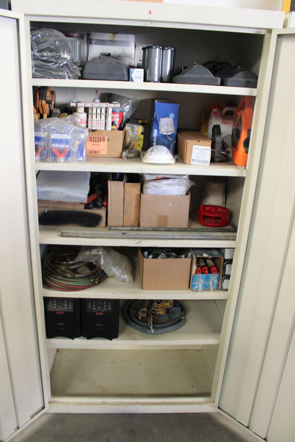 Steel Cabinet w/Masks, Welding Supplys, Measuring Tapes