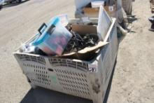 Crate - Trash cans, Toothbrushes, Red Tags, Honeywell Mask Filters, Misc