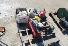 Air Compressor, 8 Spool Wire Caddy, Gas Can, Tight Flex