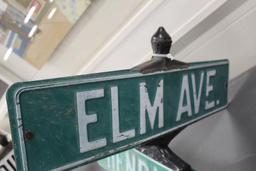 Flandreau, SD Embossed Street Signs w/ Cast Iron Holder (Elm Ave. & Henry St.)