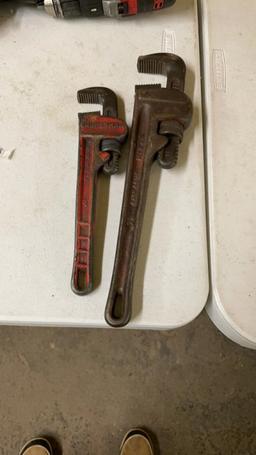 Lot of 10” & 14” pipe wrenches