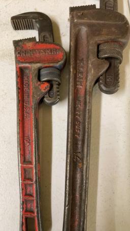 Lot of 10” & 14” pipe wrenches