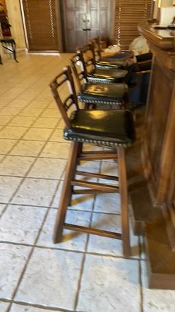 Set of 4 black & wood bar stools