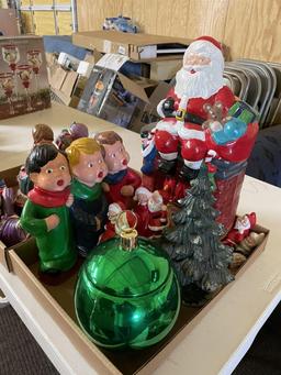 2 boxes of Christmas decor & Nativity scene
