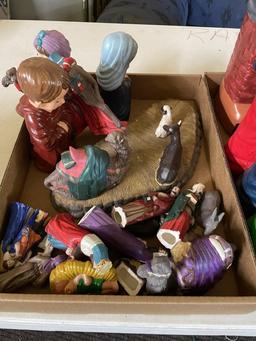 2 boxes of Christmas decor & Nativity scene