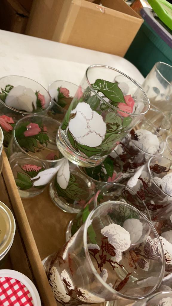 3 boxes of glasses & misc jars