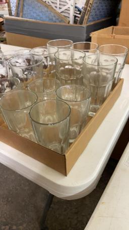 3 boxes of glasses & misc jars