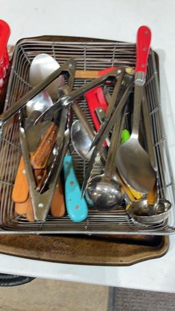 Lot of kitchen utensils & cookie sheet
