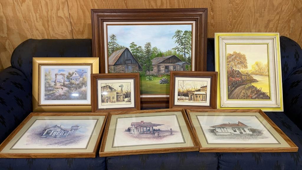 Misc framed artwork -old homes