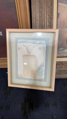 Misc adobe village & clay pot framed artwork