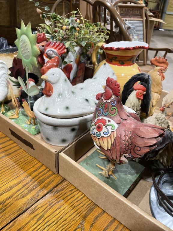 2 boxes of hen/rooster decor