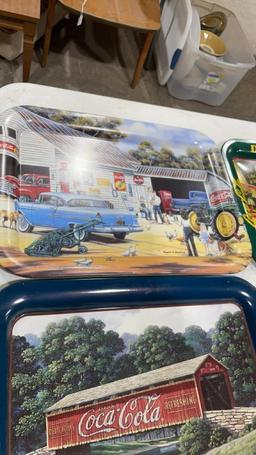 4 metal Coca-Cola serving trays