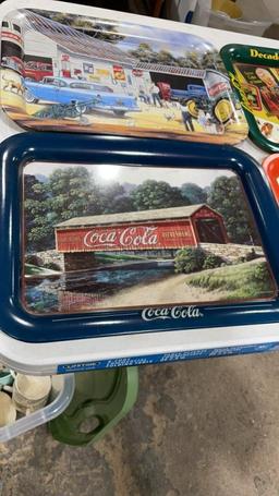 4 metal Coca-Cola serving trays