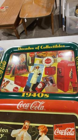 4 metal Coca-Cola serving trays