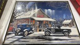 Coca-Cola framed print,chalkboard & cooler