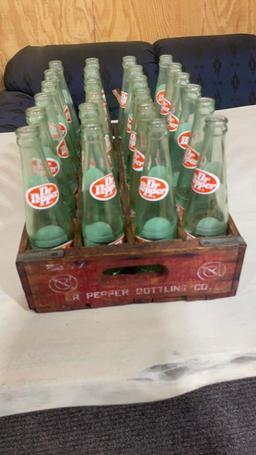 Wooden Dr Pepper box and bottles