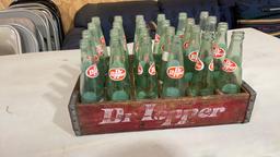 Wooden Dr Pepper box and bottles
