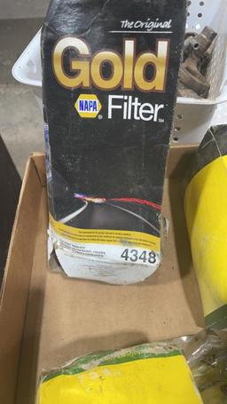 Box of John Deere filters & parts