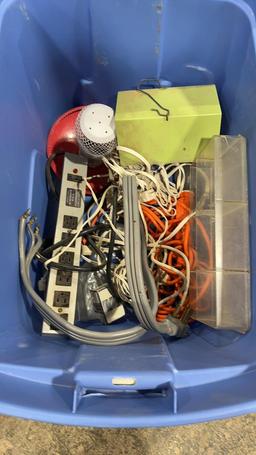 Tub of birdhouse & feeder, ext. cords & dryer cord