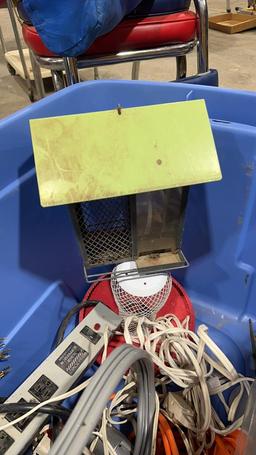 Tub of birdhouse & feeder, ext. cords & dryer cord