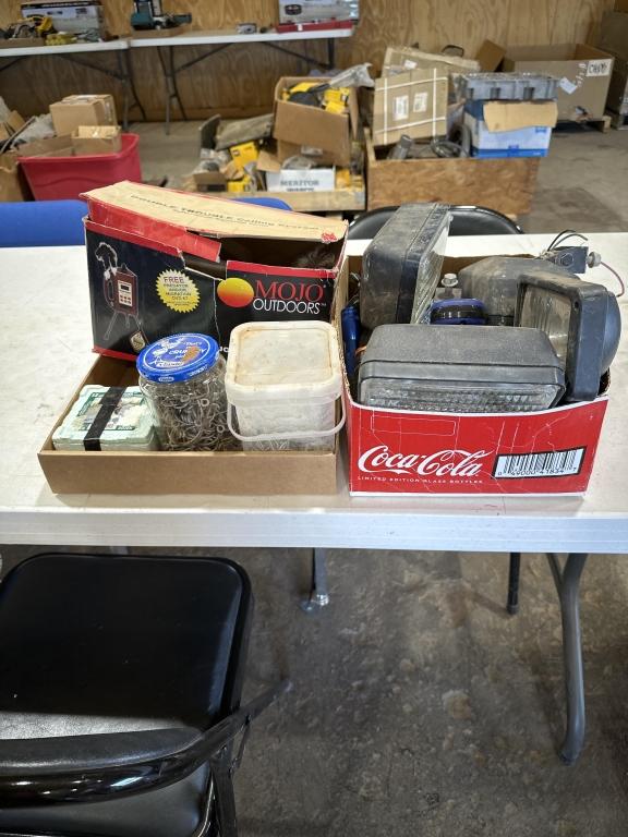 2 boxes of lights, fishing hooks & electric game