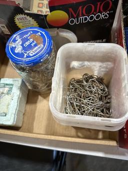 2 boxes of lights, fishing hooks & electric game