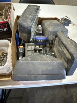 2 boxes of lights, fishing hooks & electric game