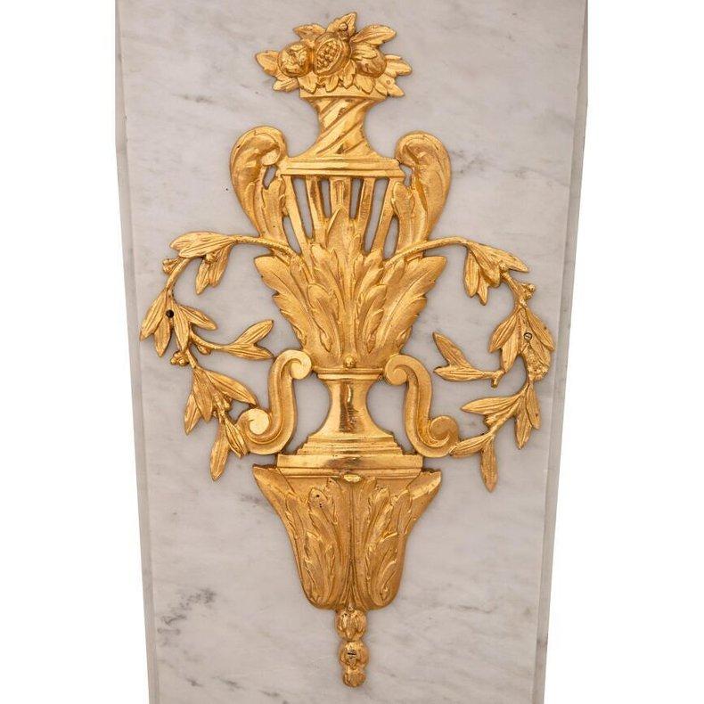 A Pair of Louis XVI Style Gilt Bronze Mounted Carrara Marble Pedestals 20th Century