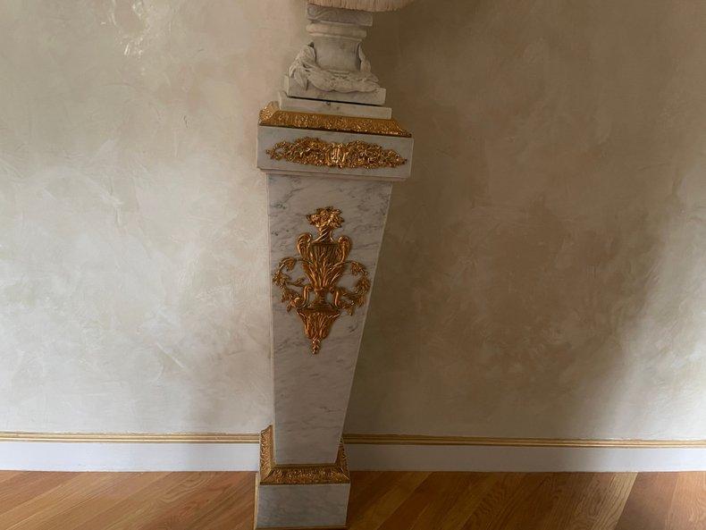 A Pair of Louis XVI Style Gilt Bronze Mounted Carrara Marble Pedestals 20th Century