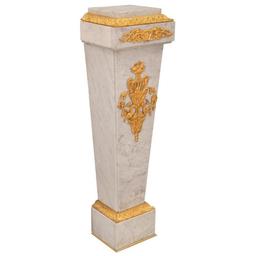 A Pair of Louis XVI Style Gilt Bronze Mounted Carrara Marble Pedestals 20th Century