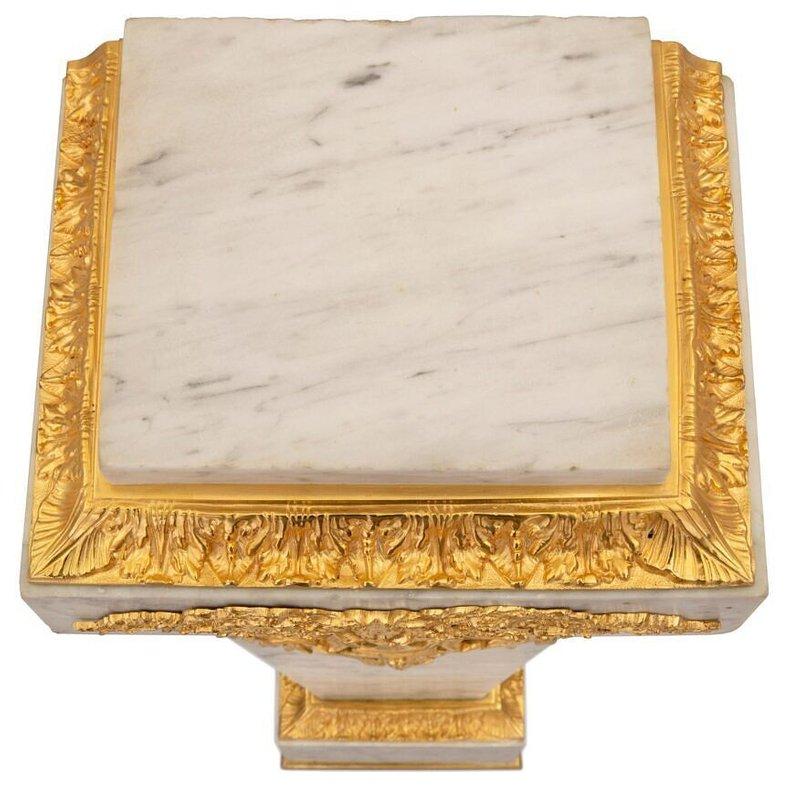 A Pair of Louis XVI Style Gilt Bronze Mounted Carrara Marble Pedestals 20th Century