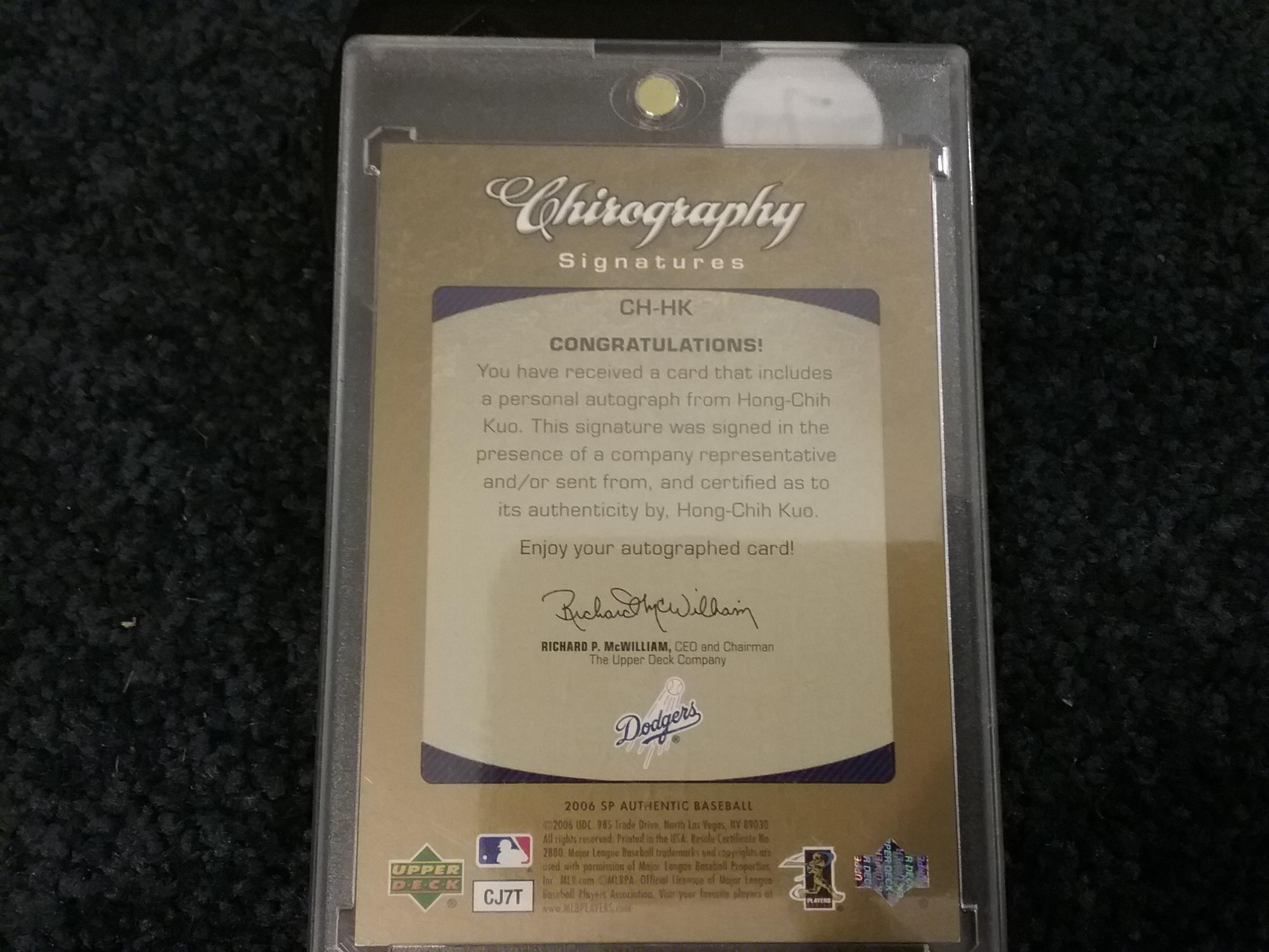 SP UpperDeck Hong-Chih Kuo Signature Card