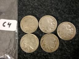 Five nice 1938-D Buffalo Nickels in Fine to Very Fine condition