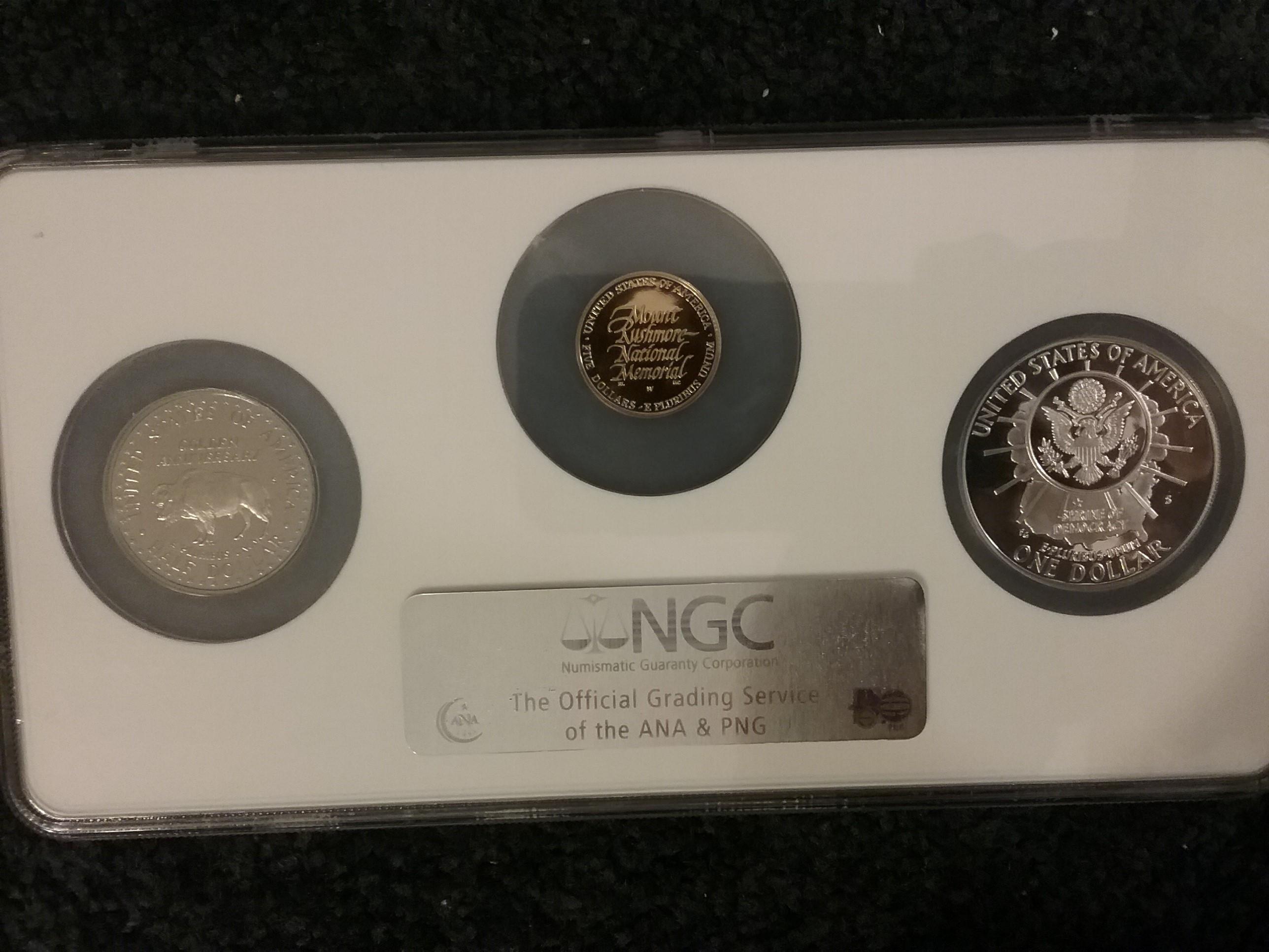 NGC 3-coin GOLD and Silver 1991 Mount Rushmore Coins