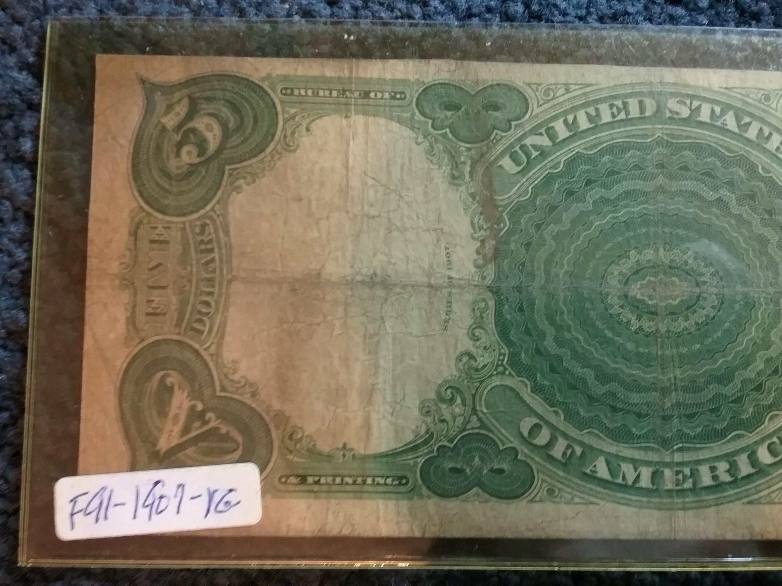 Very Nice Series 1907 $5 dollar United States Note Large Size