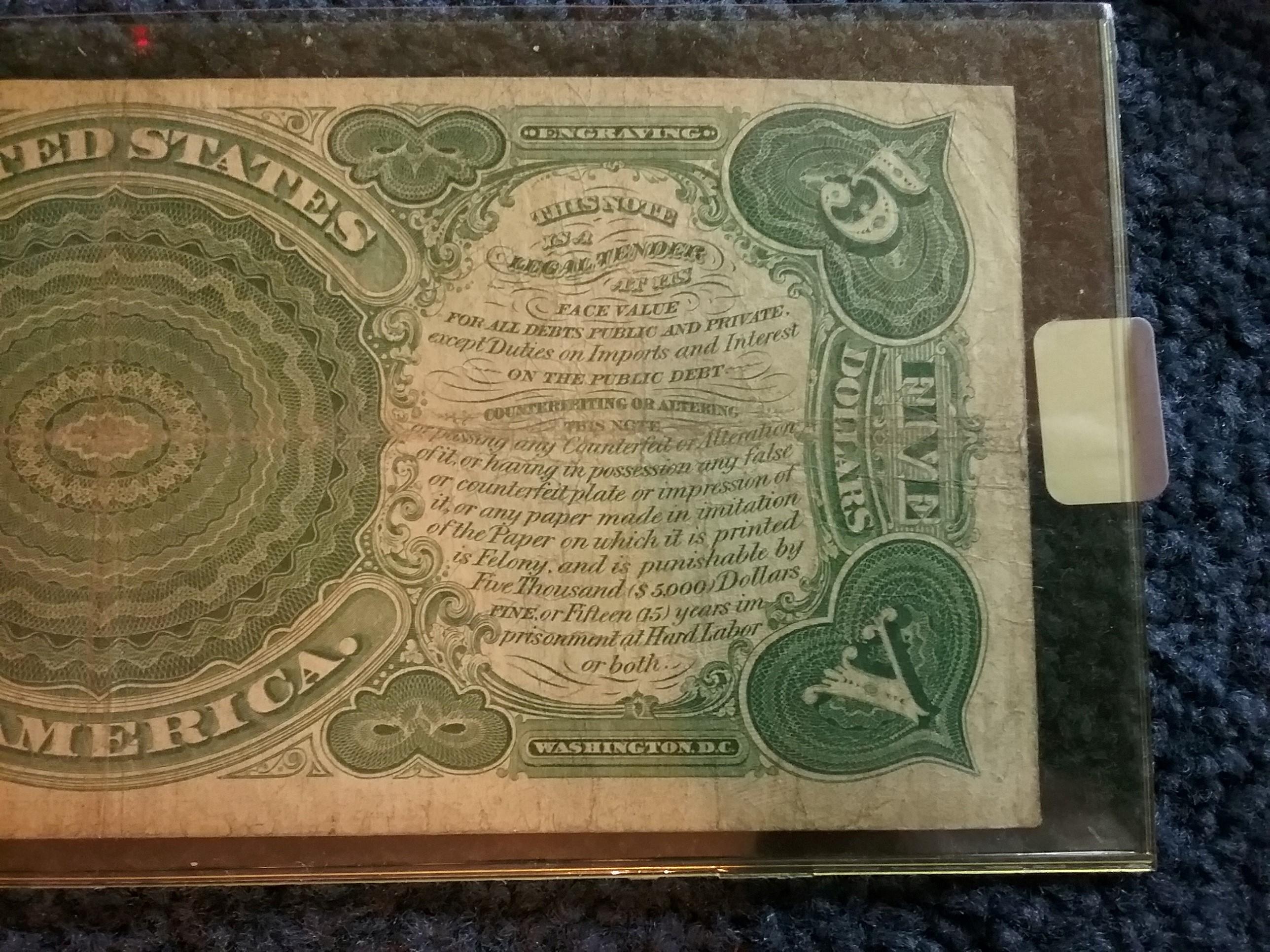 Very Nice Series 1907 $5 dollar United States Note Large Size
