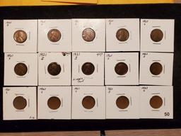 Fifteen 1921-S WHEAT CENTS