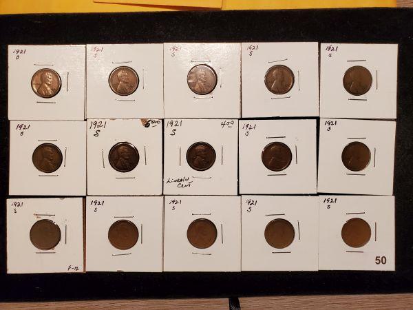 Fifteen 1921-S WHEAT CENTS
