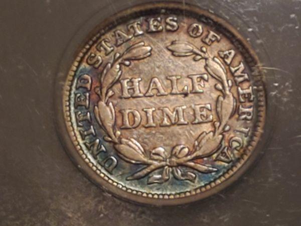 VARIETY! ICG 1845 Seated Liberty Half Dime Repunched Date