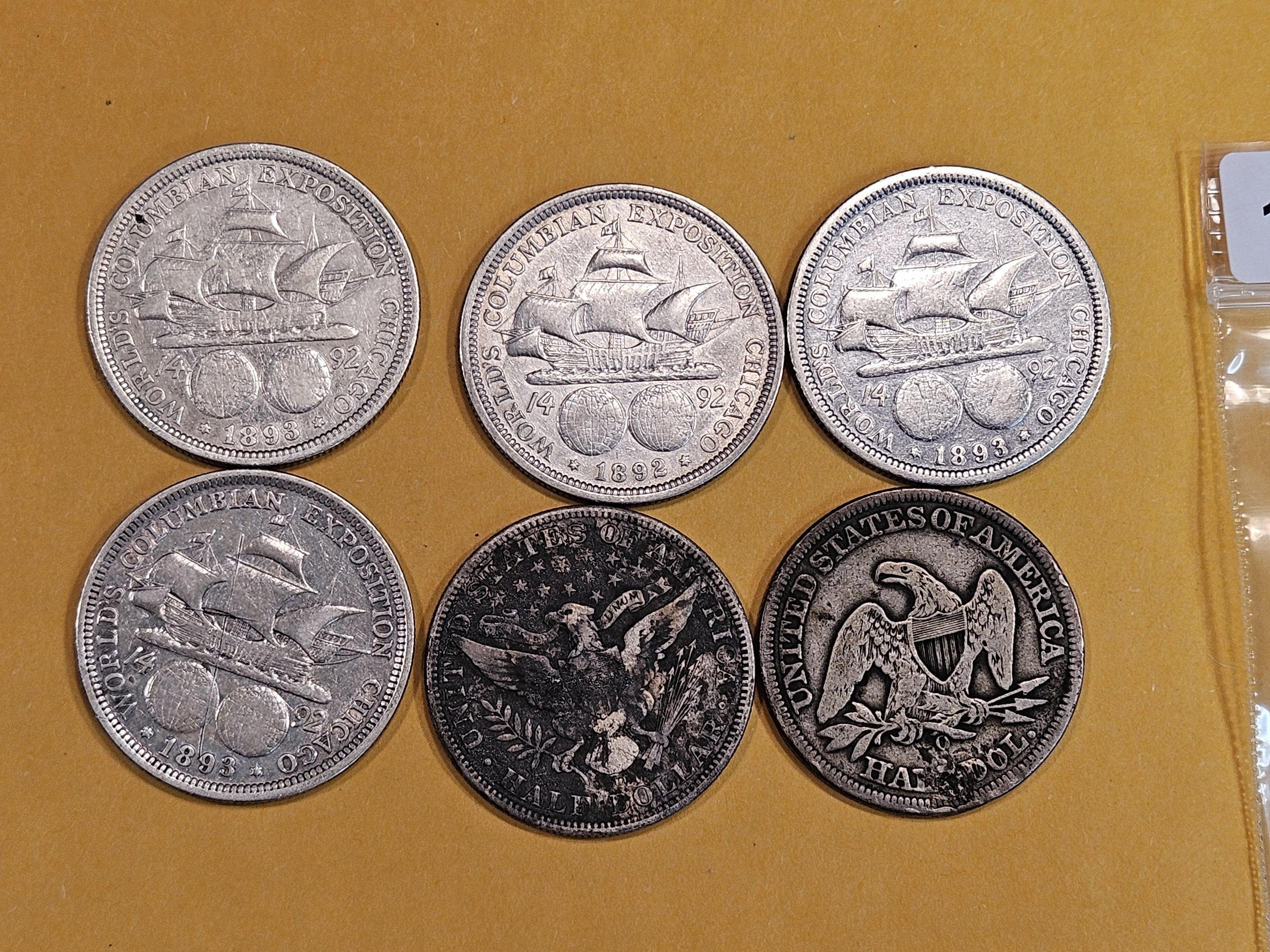 Six mixed Silver Half Dollars